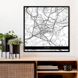 Obraz w ramie Mapy miasta świata - Lublana - biała