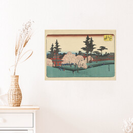 Plakat samoprzylepny Utugawa Hiroshige Krajobraz z kwitnącą wiśnią. Reprodukcja obrazu