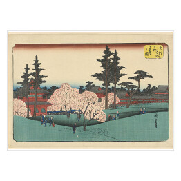 Plakat samoprzylepny Utugawa Hiroshige Krajobraz z kwitnącą wiśnią. Reprodukcja obrazu
