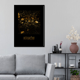 Plakat w ramie Czarno złota mapa - Kraków