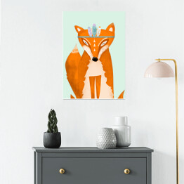 Plakat samoprzylepny Rudy lis z piórkami - ilustracja