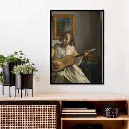 Plakat w ramie Jan Vermeer "Młoda dziewczyna grająca na gitarze" - reprodukcja