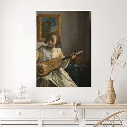 Plakat Jan Vermeer "Młoda dziewczyna grająca na gitarze" - reprodukcja
