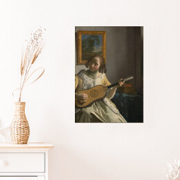Plakat samoprzylepny Jan Vermeer "Młoda dziewczyna grająca na gitarze" - reprodukcja