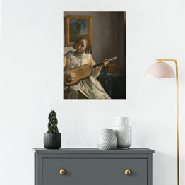 Plakat samoprzylepny Jan Vermeer "Młoda dziewczyna grająca na gitarze" - reprodukcja
