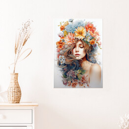 Plakat Portret kobiecy. Kwiaty na głowie