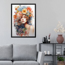 Obraz w ramie Portret kobiecy. Kwiaty na głowie