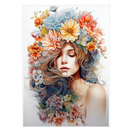 Plakat Portret kobiecy. Kwiaty na głowie