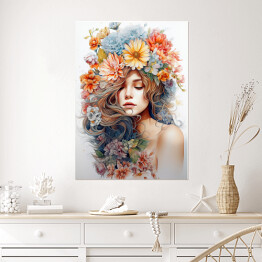 Plakat samoprzylepny Portret kobiecy. Kwiaty na głowie