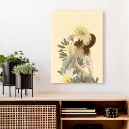 Obraz klasyczny Brunetka wśród kwiatów