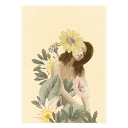 Plakat samoprzylepny Brunetka wśród kwiatów