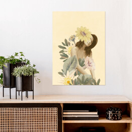 Plakat samoprzylepny Brunetka wśród kwiatów