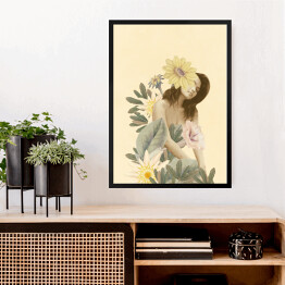 Obraz w ramie Brunetka wśród kwiatów
