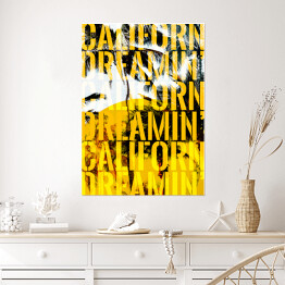 Plakat Palmy California Dreamin' - ilustracja z napisem - żółte