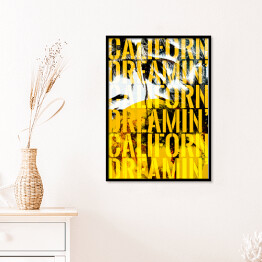 Plakat w ramie Palmy California Dreamin' - ilustracja z napisem - żółte