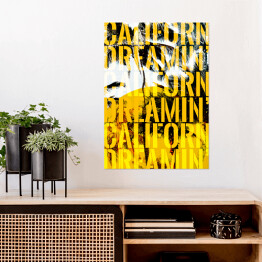 Plakat Palmy California Dreamin' - ilustracja z napisem - żółte