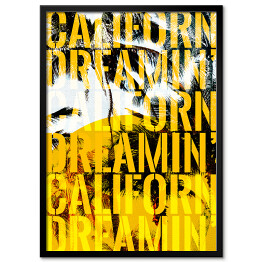 Obraz klasyczny Palmy California Dreamin' - ilustracja z napisem - żółte
