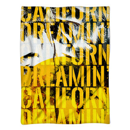 Koc Palmy California Dreamin' - ilustracja z napisem - żółte