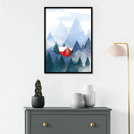 Czerwony domek w górach - ilustracja