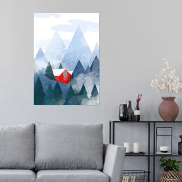Czerwony domek w górach - ilustracja