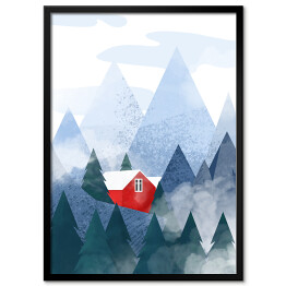Obraz klasyczny Czerwony domek w górach - ilustracja