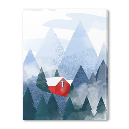 Obraz na płótnie Czerwony domek w górach - ilustracja