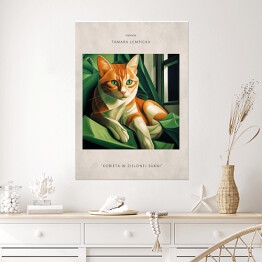 Plakat samoprzylepny Kot portret inspirowany sztuką - Tamara Łempicka "Kobieta w zielonej sukni"