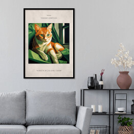 Plakat w ramie Kot portret inspirowany sztuką - Tamara Łempicka "Kobieta w zielonej sukni"