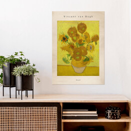 Plakat Vincent van Gogh "Słoneczniki" - reprodukcja z napisem. Plakat z passe partout
