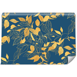 Tapeta winylowa zmywalna w rolce Złote liście na ciemnoniebieskim tle