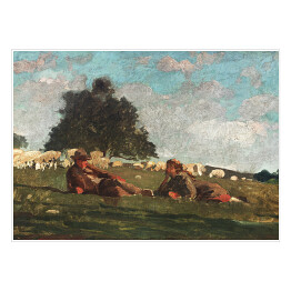 Plakat Winslow Homer. Chłopiec i dziewczynka na polu z owcami. Reprodukcja