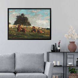 Obraz w ramie Winslow Homer. Chłopiec i dziewczynka na polu z owcami. Reprodukcja