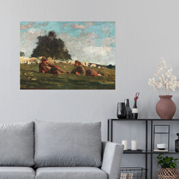 Plakat Winslow Homer. Chłopiec i dziewczynka na polu z owcami. Reprodukcja