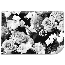 Fototapeta winylowa zmywalna Duże kwiaty na ciemnym tle - czarno białe