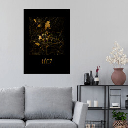 Plakat Czarno złota mapa - Łódź