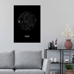 Plakat samoprzylepny Mapa Radomia w kole czarno-biała