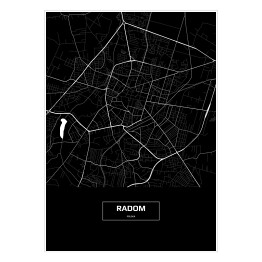 Plakat samoprzylepny Mapa Radomia czarno-biała z napisem na czarnym tle