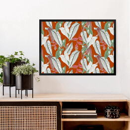 Obraz w ramie Kolekcja #inspiredspace - rośliny - liście bananowca na tle w kolorze czerwonej cegły