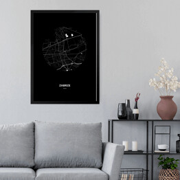 Obraz w ramie Mapa Zabrza w kole czarno-biała