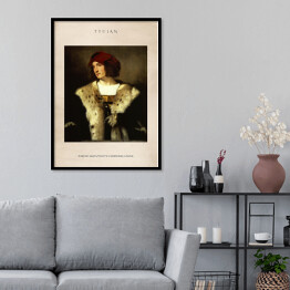 Plakat w ramie Tycjan "Portret mężczyzny w czerwonej czapce" - reprodukcja z napisem. Plakat z passe partout