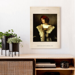 Obraz na płótnie Tycjan "Portret mężczyzny w czerwonej czapce" - reprodukcja z napisem. Plakat z passe partout