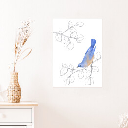 Plakat samoprzylepny Gałęzie drzew i niebiesko beżowy ptak