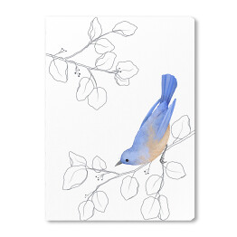 Obraz na płótnie Gałęzie drzew i niebiesko beżowy ptak