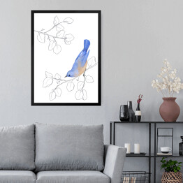 Obraz w ramie Gałęzie drzew i niebiesko beżowy ptak