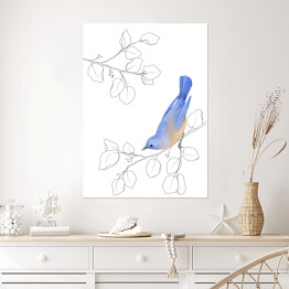 Plakat Gałęzie drzew i niebiesko beżowy ptak