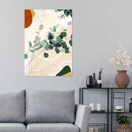 Plakat Kolekcja #inspiredspace - rośliny - eukaliptus na beżowym tle z białymi okręgami