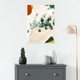 Plakat Kolekcja #inspiredspace - rośliny - eukaliptus na beżowym tle z białymi okręgami