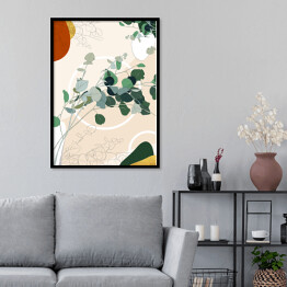 Plakat w ramie Kolekcja #inspiredspace - rośliny - eukaliptus na beżowym tle z białymi okręgami