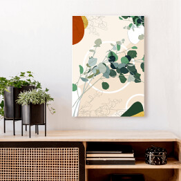 Obraz na płótnie Kolekcja #inspiredspace - rośliny - eukaliptus na beżowym tle z białymi okręgami