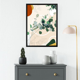 Obraz w ramie Kolekcja #inspiredspace - rośliny - eukaliptus na beżowym tle z białymi okręgami